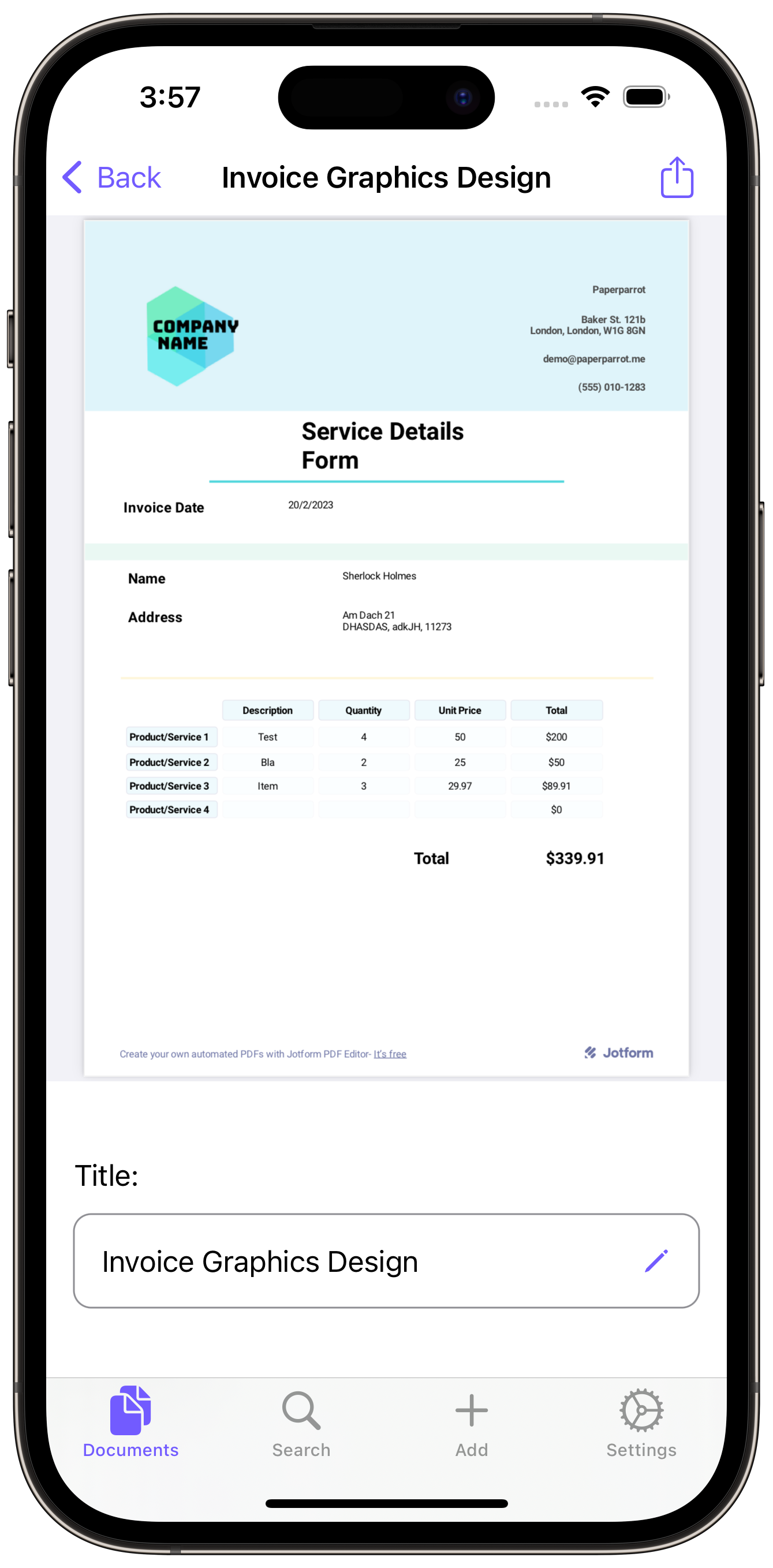 Screenshot showing an overview of a document in Paperparrot