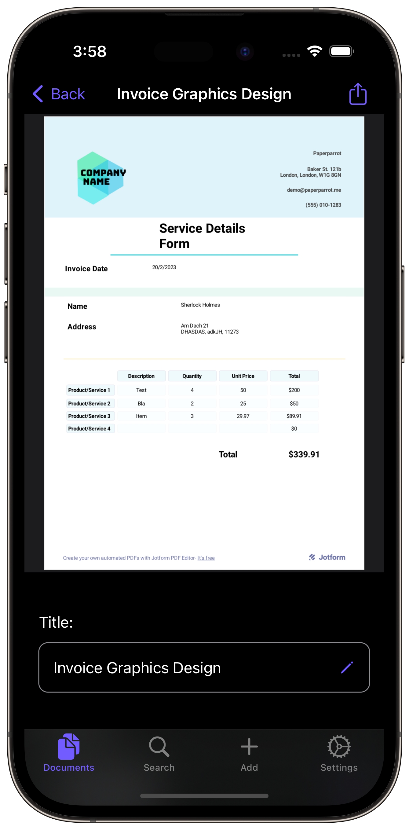 Screenshot showing an overview of a document in Paperparrot